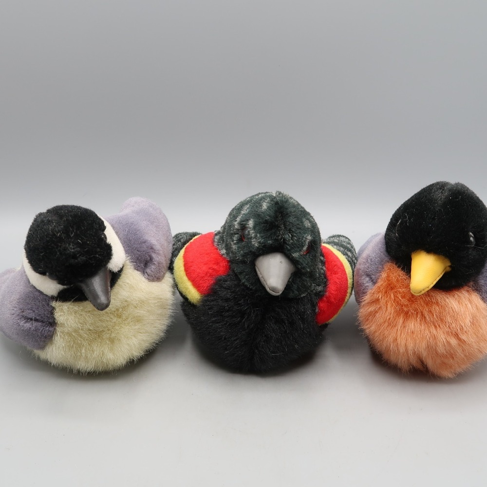 Wild Republic Audubon K&M Plush Toy Bird lot Red Wing Robin Chickadee with sound